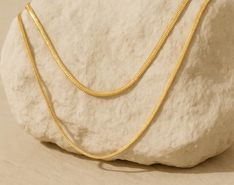 18K Gold Snake Chain Necklace: Waterproof Layering Choker