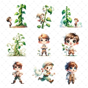 Jack and the Beanstalk Clipart: Watercolor Storybook PNG (digital ...