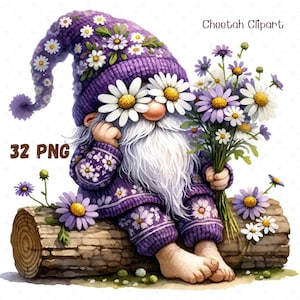 Daisy Gnome clip art watercolor Gnome images Gnome sublimation Clip Art & Image Files Watercolor fairy Gnome lover Clip art instant download