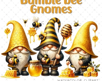 Bumble Bee Gnomes Clipart: Watercolor Honey Bee PNG (Digital Download)