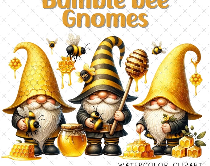 Watercolor Honey Bee Gnomes Clipart, Bee Gnome PNG, Cute Gnome ...