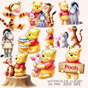 Winnie the Pooh Clipart Cute Pooh sublimation Pooh PNG nuresry wall art Birthday theme Winnie the Pooh sublimation Pooh design for decor
