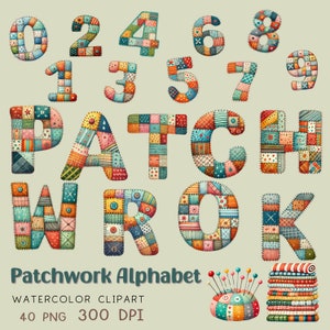 Alfabeto patchwork A-Z Clip art acuarela Alfabeto archivos de imagen Tela Carta Clipart Alfabeto Sublimación Acuarela patchwork hecho a mano png