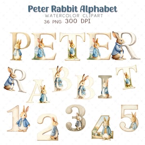 Peter coelho alpabet png Peter coelho clipart Imagem de carta de coelho fofo sublimação de coelho Decoração de berçário alfabeto aquarela Design de letras