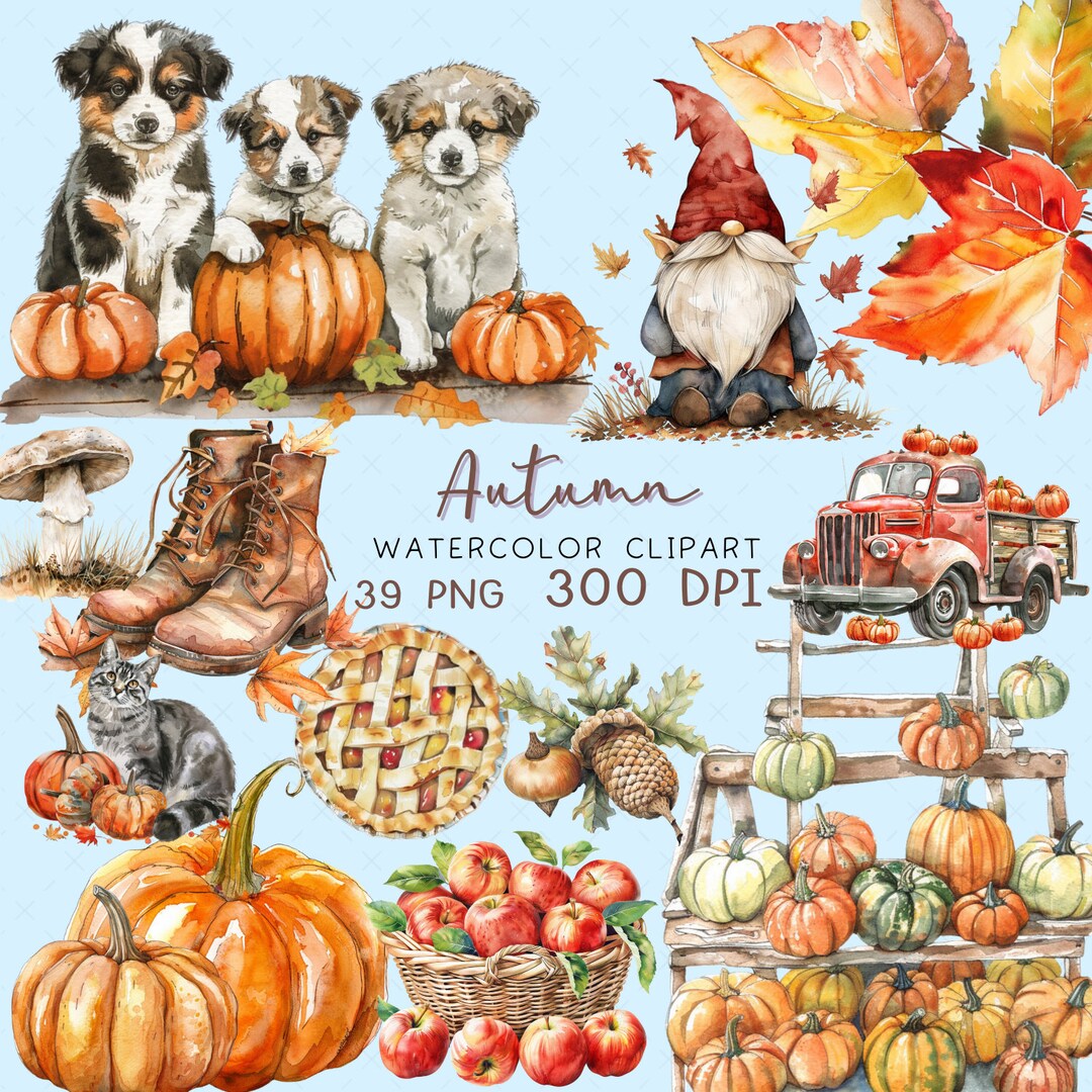 Autumn Watercolor Clipart: Fall Pumpkin PNG Images (digital Download ...