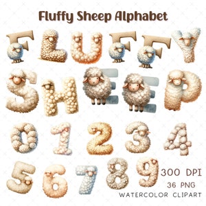 Clipart alfabeto naturale delle pecore, soffice pecora, decorazione della scuola materna PNG, lettera di pecora, sublimazione, alfabeto lanoso, PNG, creazione di cartoline file immagine