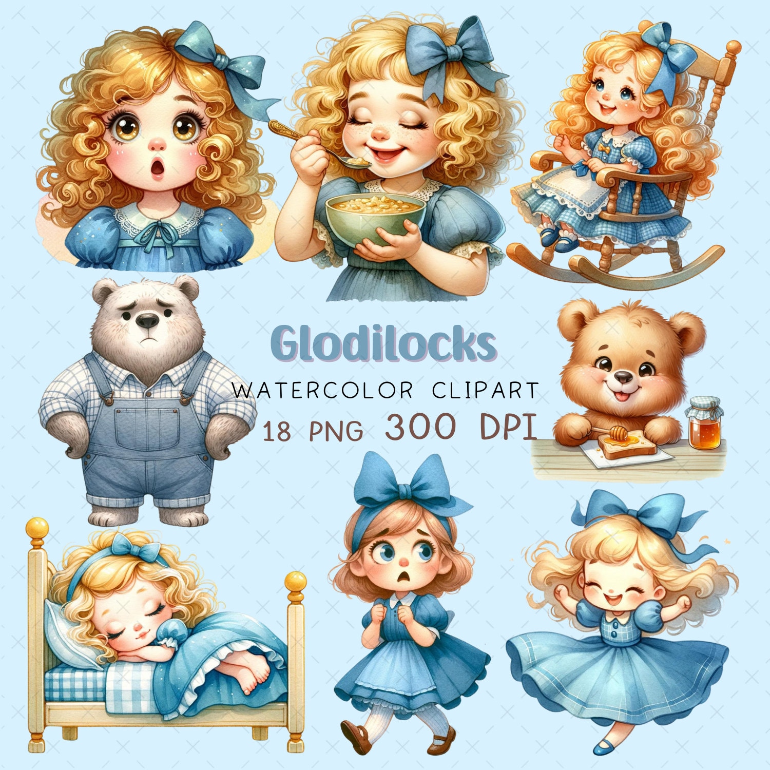 Goldilocks and the Three Bears Clipart: Fairy Tale PNG Images (digital ...