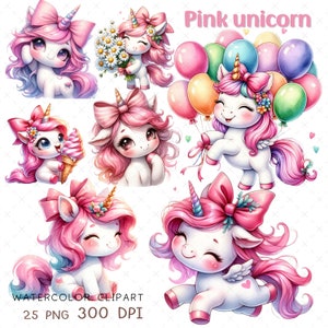 Pink Unicorn Clipart Watercolor Fairy PNG Unicorn Sublimation Gift for ...