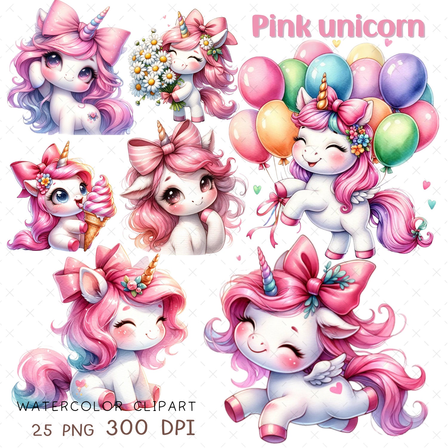 Pink Unicorn Watercolor Clipart: 25 PNG Images (digital Download) - Etsy