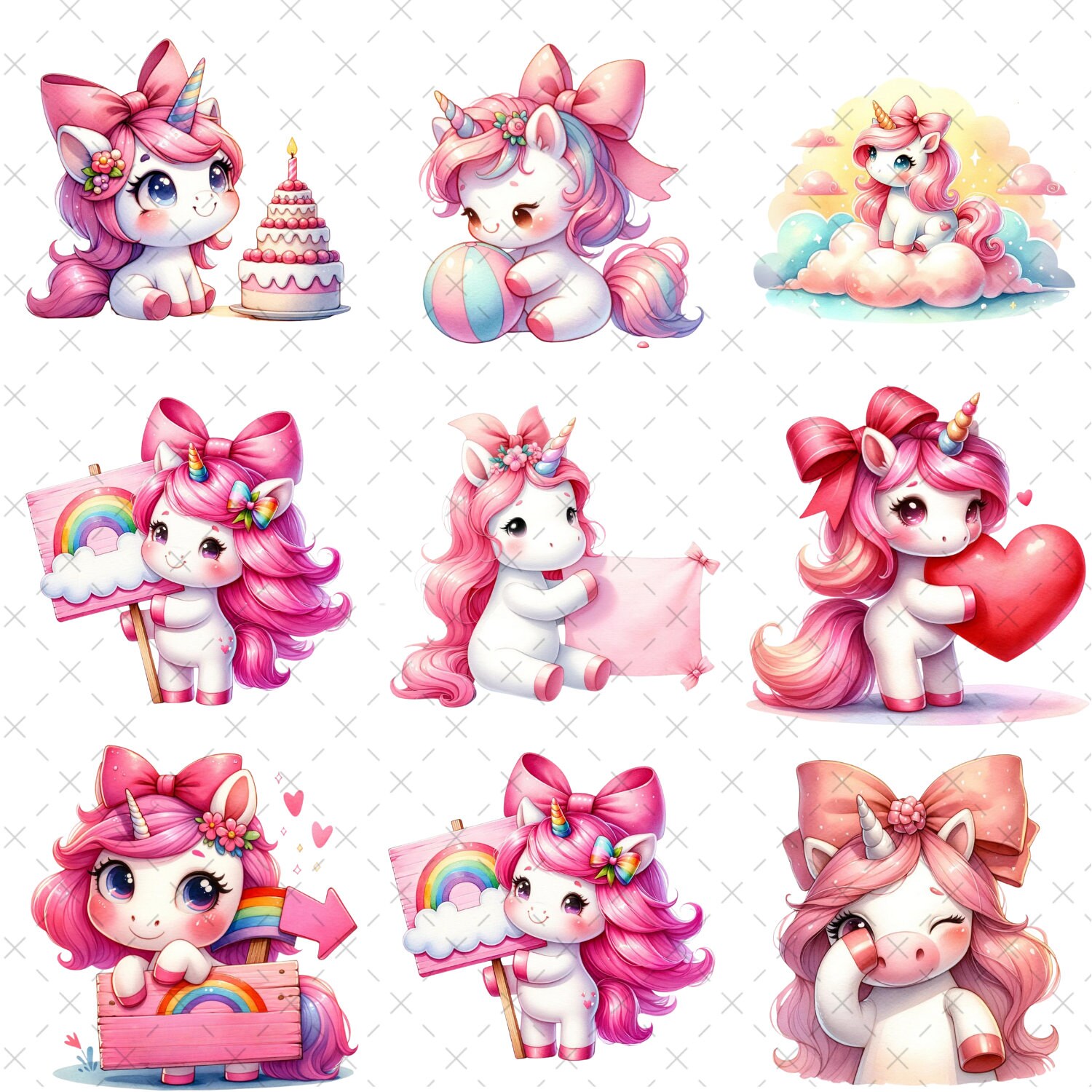 Pink Unicorn Watercolor Clipart: 25 PNG Images (digital Download) - Etsy