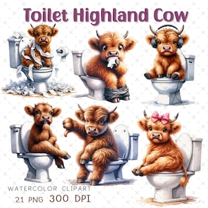 Toilet Highland koe png aquarel boerderij dieren clipart baby Highland koe afbeeldingsbestanden Highland koe sublimatie Home decor badkamer kunst aan de muur