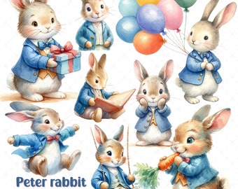 Peter Rabbit Clipart: Bunny PNG Images for Nursery Art (Digital Download)