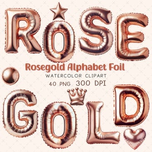 Rosegold Alphabet Folienballon Clipart Buchstabe und Zahl png Geburtstagsthema für Mädchen Geburtstag deko alloon Number Overlays Ballonfolie Schrift