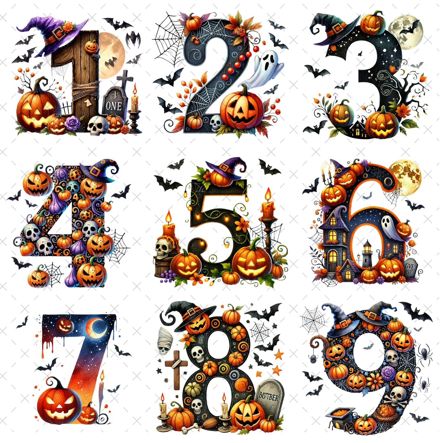 Watercolor Halloween Alphabet Clipart: Spooky Letters & Numbers (PNG ...