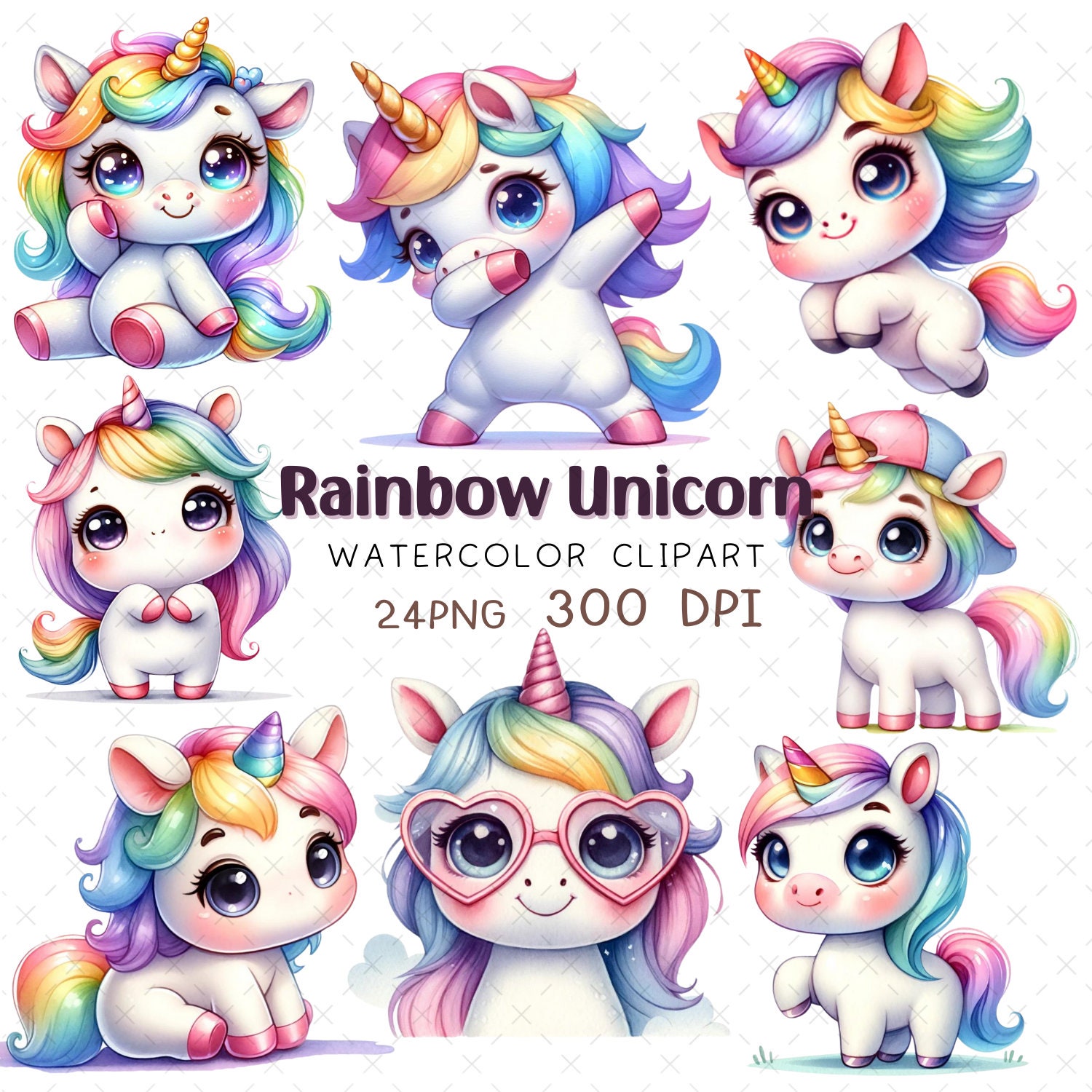 Rainbow Unicorn Clipart Cute Unicorn Dabbing Clipart Watercolor Unicorn ...