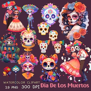 Dia De Los Muertos Clipart Mexikanischen Halloween PNG Zuckerschädel Bilddatei Tag Der Toten Clipart Schädel Design Skelett Sublimation