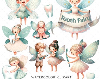 Watercolor Tooth Fairy Clipart: Magical PNG Images (Digital Download)