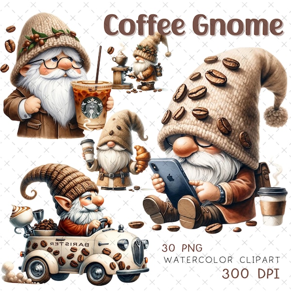 Coffee Bean Gnome clipart Coffee gnomes png Coffee clipart Watercolor coffee sublimate Kitchen wall art coffee shop decor Barista gnome png