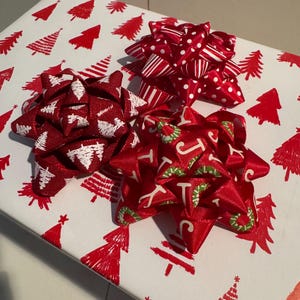 Set of Christmas Gift Bows | Three Different Designs of Gift Bows | Reusable Ribbon Bow | Christmas Gift Topper | Satin Ribbon | Sustainable