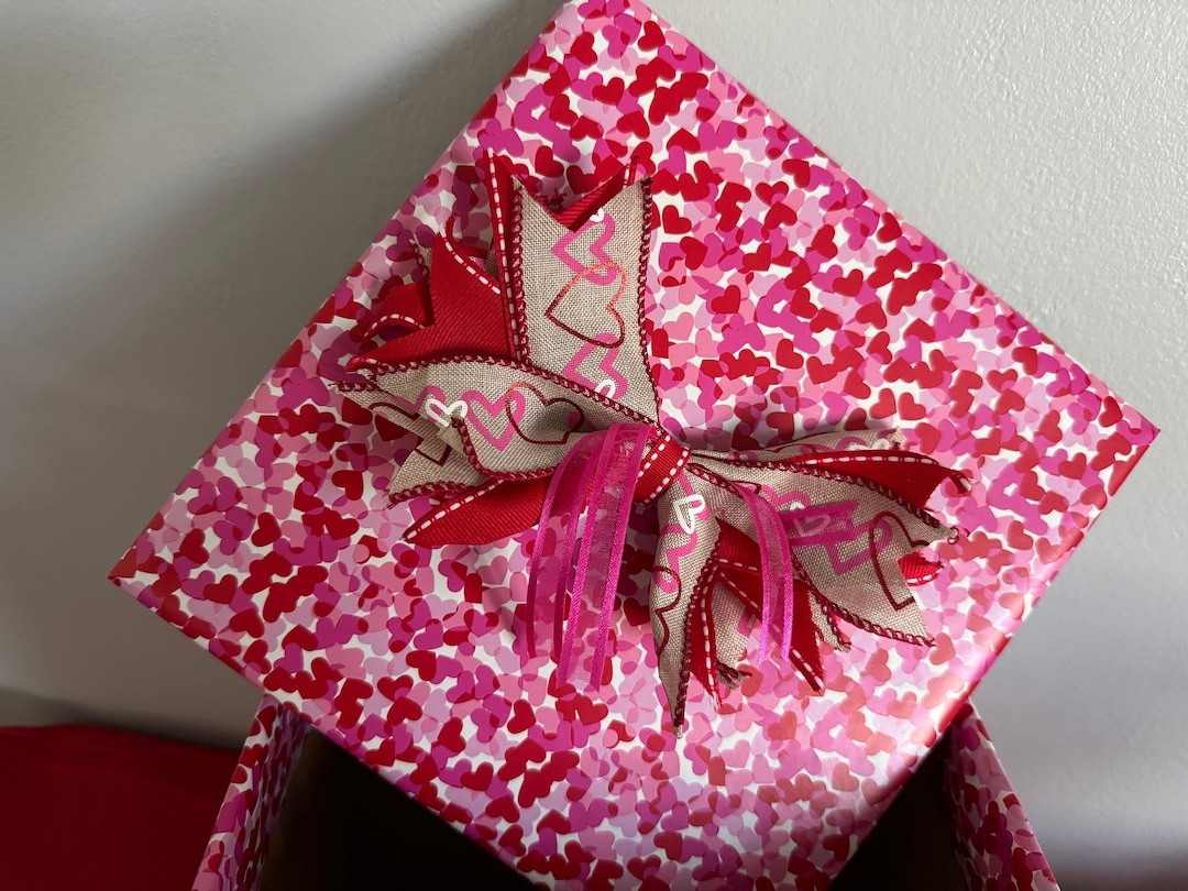 Valentine's Gift Bow Heart Burlap Ribbon for Valentine's Day Gift Red ...