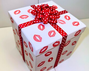 Gift Box, Bow, Ribbon, Tag Bundle Valentine Kisses Gift Box Bundle with Hassle Free Valentine's Gift Ribbons Matching Gift Bow and Gift Tag