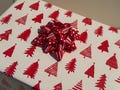 Christmas Gift Bow | Stripe Polka Dot Reversible Bow | Reusable Ribbon Bow | Christmas Red Gift Topper | Satin Ribbon | Sustainable Gifting