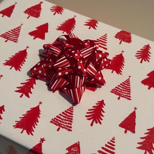 Christmas Gift Bow | Stripe Polka Dot Reversible Bow | Reusable Ribbon Bow | Christmas Red Gift Topper | Satin Ribbon | Sustainable Gifting