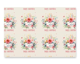 Personalized Gift Wrap Happy Birthday Custom Wrapping Paper for Birthday Girl with Her Name On Birthday Cake Personalized Bday Present Paper