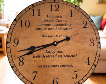 Cadeau personnalisé pour personne qui prend sa retraite, cadeau personnel de retraite, cadeau de retraite d'horloge, cadeau d'horloge en bois gravé ENTIÈREMENT PERSONNALISABLE