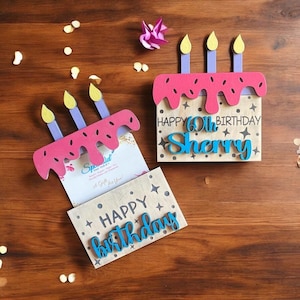 Porte-cartes d'anniversaire en forme de gâteau, Porte-cartes personnalisé en bois, Porte-cartes d'anniversaire personnalisé, Porte-cartes personnel