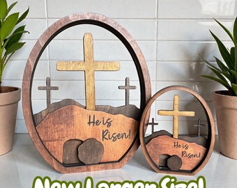 Easter Resurrection Scene, 2 Sizes - He Is Risen Christianity, Christian Easter Decoration Resurrected Tomb, Large Easter Decoration