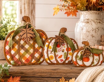 Wood Pumpkins for Fall Decor – Patterned Wooden Pumpkins | Mantle & Tiered Tray Decor | Thanksgiving Autumn Pumpkins - Wooden Autumn Pumpkin