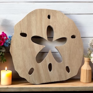 16 Inch Wooden SAND DOLLAR – Beach Decor for Wall or Shelf – Nautical Coastal Cutout – Summer Shelf Sitter – Ocean Theme Decoration