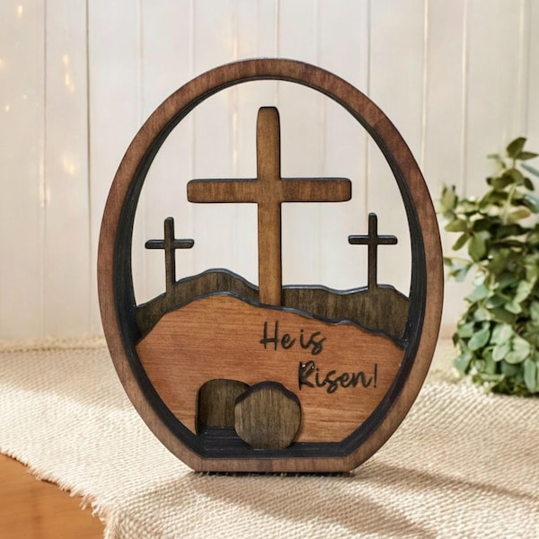 Christian EASTER Decoration, Resurrected TOMB, Easter RESURRECTION Decorations, He is Risen Christianity, Empty Tomb Easter Scene, Wood Egg