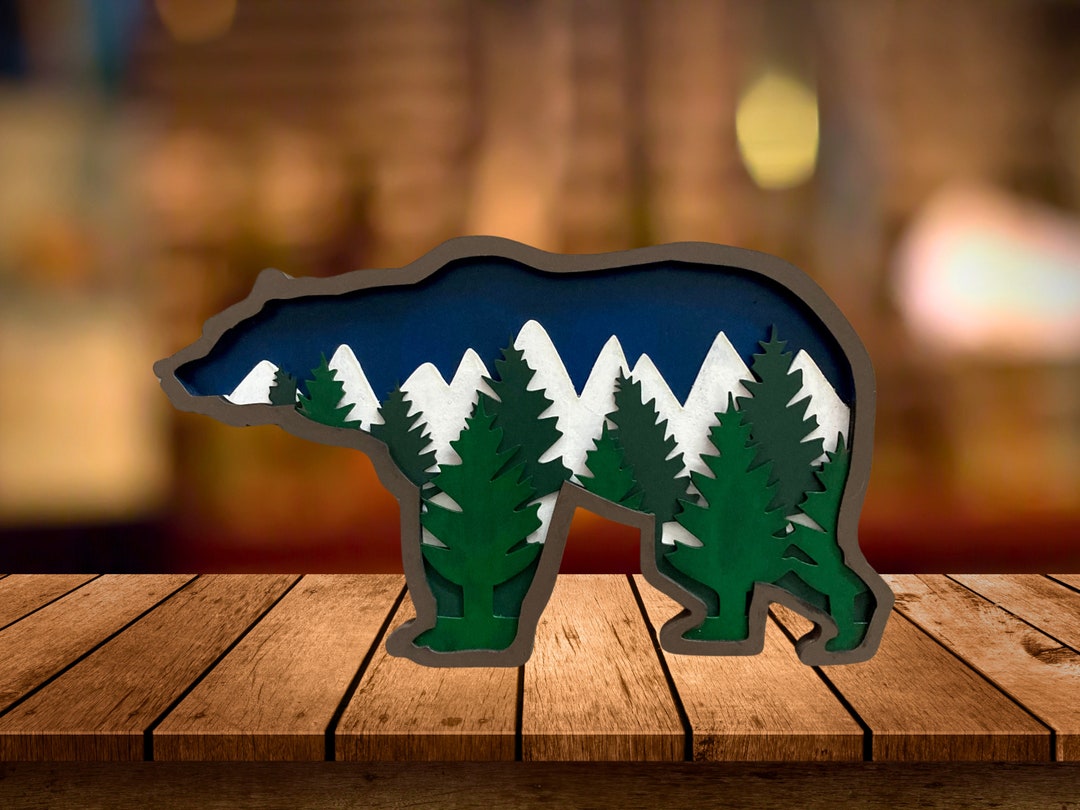 3D Bear Decor, 3D Bear Art, Wooden Bear Decor, Rustic Grizzly, Mountain ...