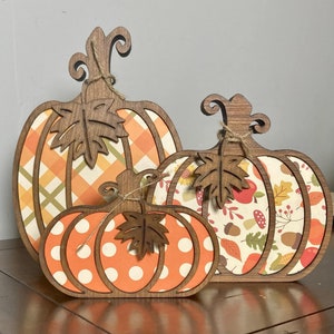 Wood Pumpkins for Fall Decor – Patterned Wooden Pumpkins | Mantle & Tiered Tray Decor | Thanksgiving Autumn Pumpkins - Wooden Autumn Pumpkin