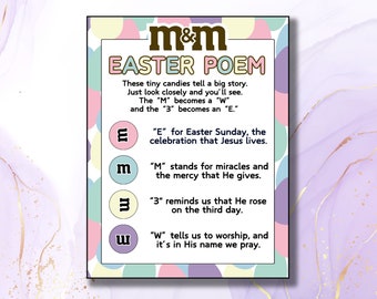 EASTER M&M Story Printable, Easter Poem, Easter Church Printable, Ministering, Outreach, Treat, Gift, Class, Primary, Christian Easter