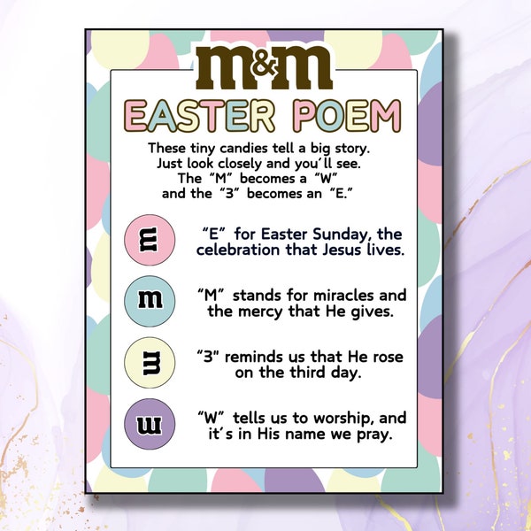 EASTER M&M Story Printable, Easter Poem, Easter Church Printable, Ministering, Outreach, Treat, Gift, Class, Primary, Christian Easter