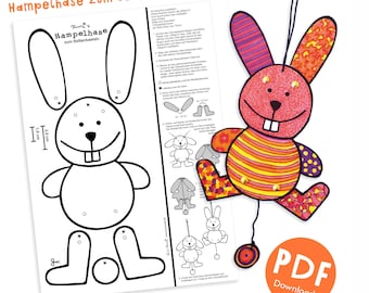 Jumping Bunny Printable PDF – Easter Craft for Kids, Paper Puppet A4, Chocolate-Free Easter Gift, Instant Download
