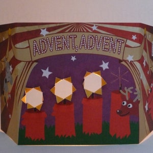 4x Advents-Karte Advent, Advent - eine Teelicht-Dahinterstell-Karte