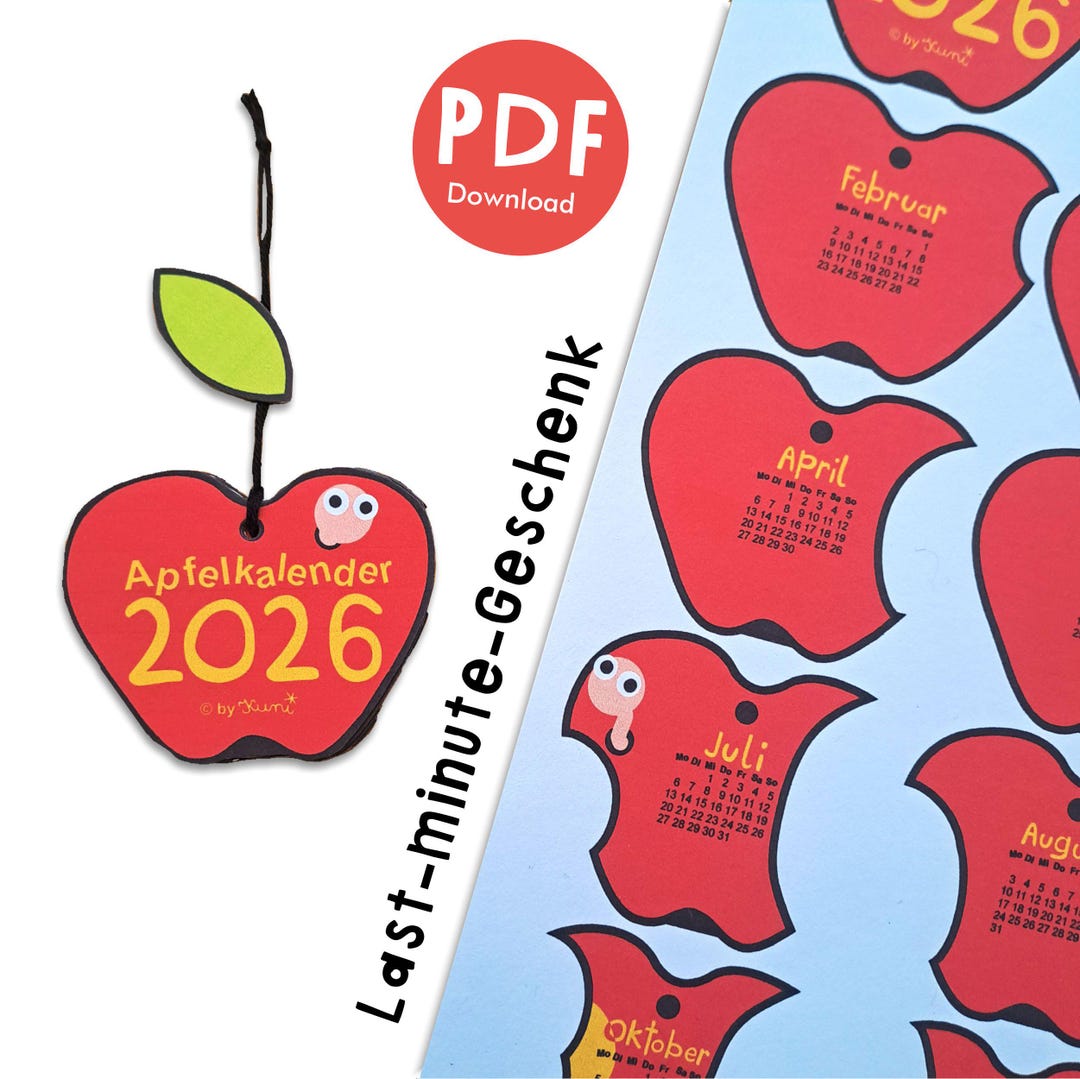 2026 Apple Calendar Printable DIY Cutout Craft Sheet German Months