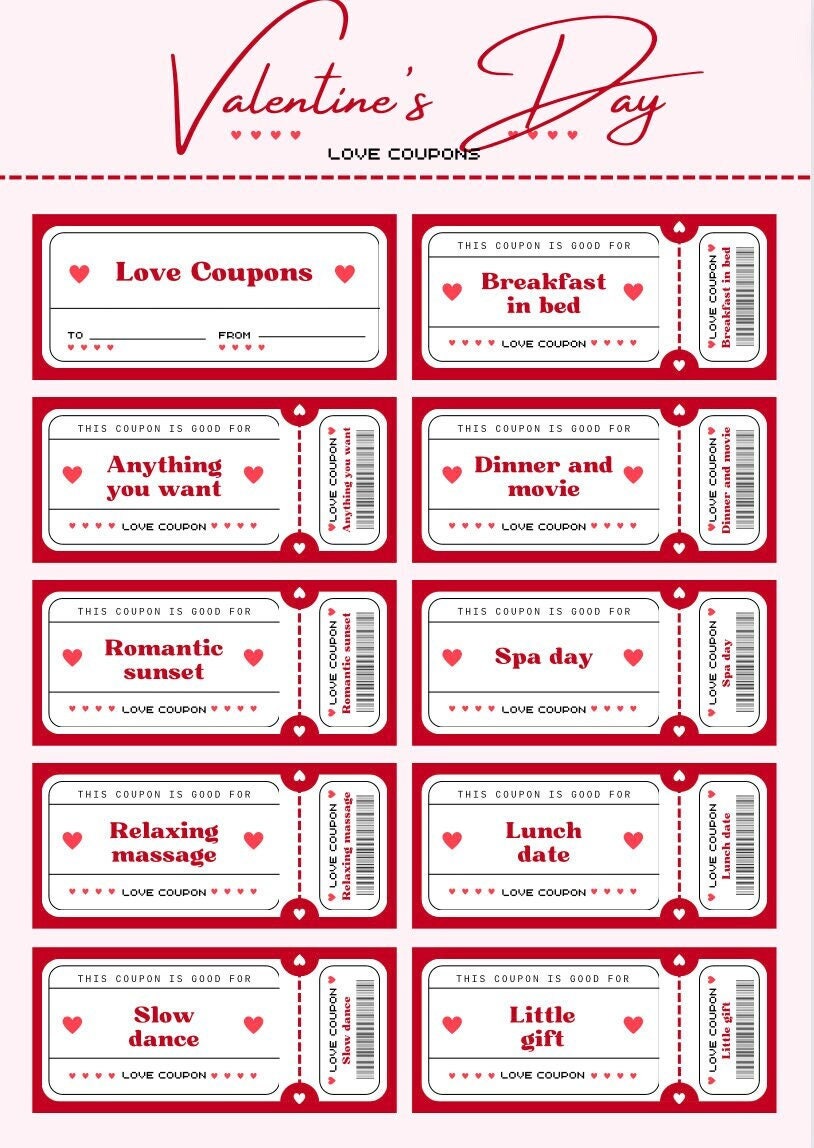 Valentine's Day Customisable COUPONS Full of Love for Romantic Couples ...