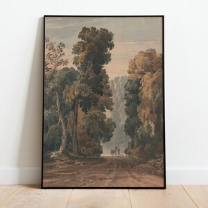 デジタルリマスターされたヴィンテージの馬車と秋の馬の絵画 ニュートラルな壁アート ダートロード 歴史的アートワーク 素朴な日常生活の研究