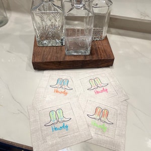 Geborduurde linnen cocktailservetten Barwagenservetten Leuke cocktaildrankservetten Martini Mojito Gin-tonic Margarita Hemstitch-servetten