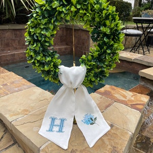 Monogrammed Wreath Sash Embroidered Custom Sash  BlueHydrangea Sash Monogrammed Sash Personalized Monogrammed Wreath Sash Embroidered