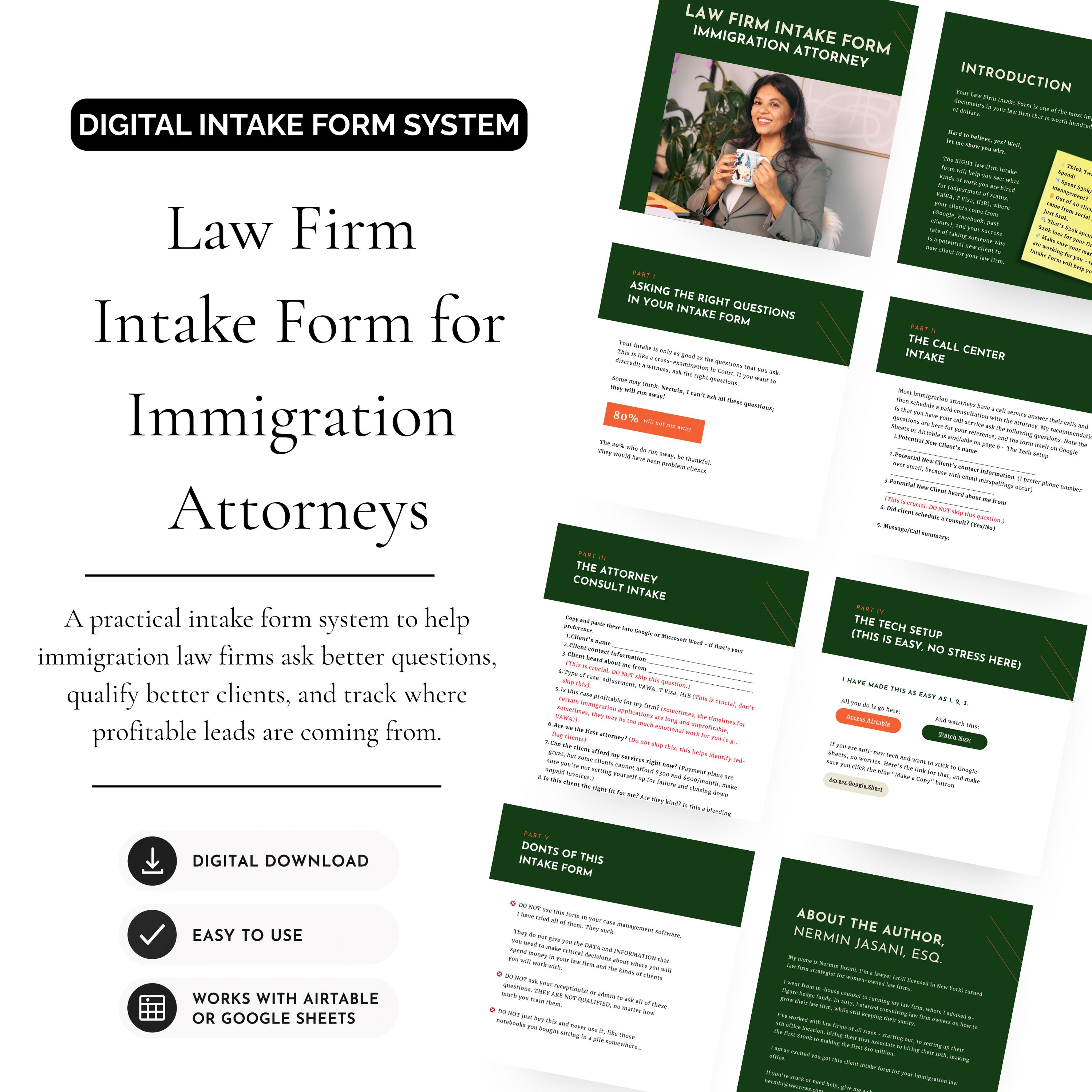 Immigration Law Firm Intake Form, Client Intake Form Template for ...
