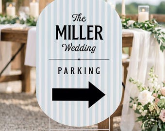 PRINTED Personalized Striped Wedding Yard Sign w/ Stake, Custom Oval Wedding Directional Sign, Double Sided Parking Reception Ceremony Sign