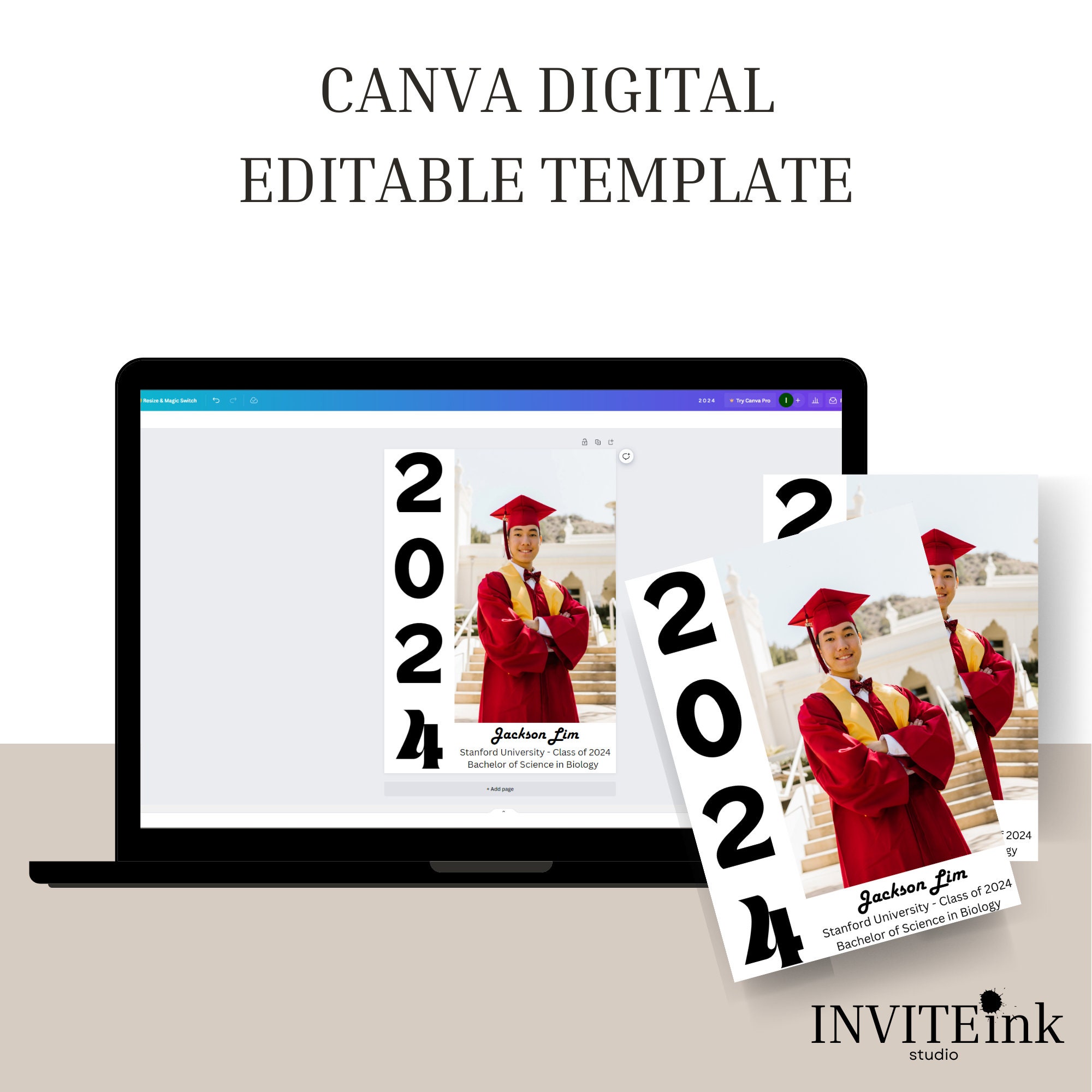 Simple and Bold Year Graduation Announcement Template | Editable Canva ...