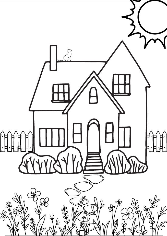 House & Front Garden Colouring Sheet Pdf Digital Download - Etsy