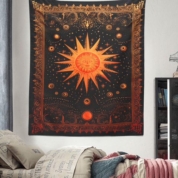 Black Boho Sun Tapestry divine Constellation Tapestry wall Art wall Hanging living Room Decor bedroom Decor wall Decor home Decor gift Etsy